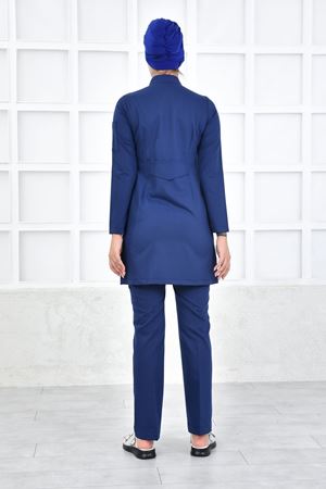 Kare Kravaze Model Likralı Viskon Kadın  Takım İndigo Mavi