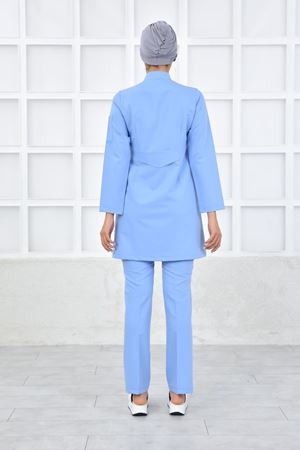 Kare Kravaze Model Likralı Viskon Kadın  Takım Mavi