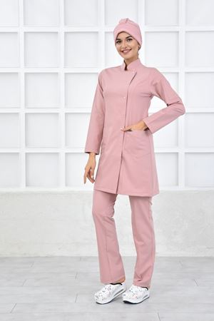 Kare Kravaze Model Likralı Viskon Kadın  Takım Pudra