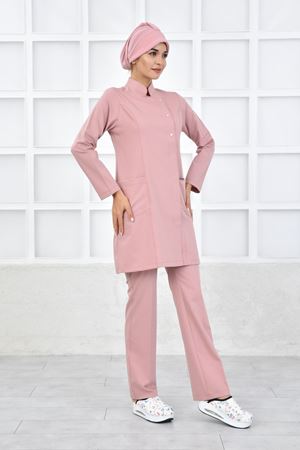 Kare Kravaze Model Likralı Viskon Kadın  Takım Pudra