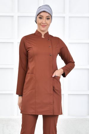 Kare Kravaze Model Likralı Viskon Kadın Tesettür Tek Üst Kiremit