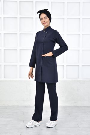 Kare Kravaze Model Likralı Viskon Kadın  Takım Lacivert