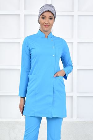 Kare Kravaze Model Likralı Viskon Kadın  Tek Üst Turkuaz