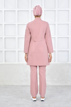 Kare Kravaze Model Likralı Viskon Kadın  Takım Pudra