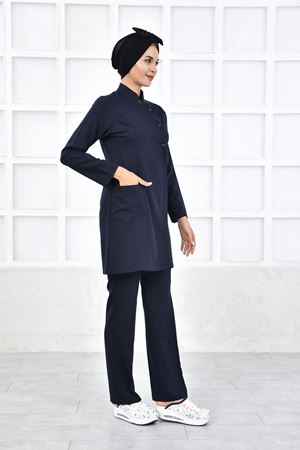 Kare Kravaze Model Likralı Viskon Kadın  Takım Lacivert