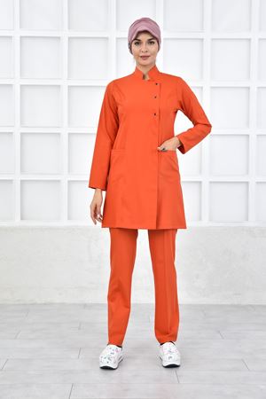 Kare Kravaze Model Likralı Viskon Kadın  Takım Koyu Turuncu