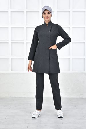 Kare Kravaze Model Santana Kadın  Takım Koyu Gri