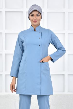 Kare Kravaze Model Likralı Viskon Kadın  Tek Üst Bulut Mavi