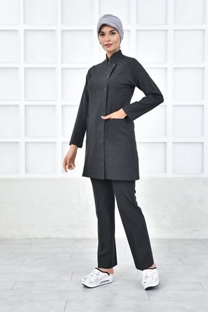 Kare Kravaze Model Santana Kadın  Takım Koyu Gri