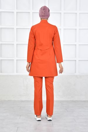 Kare Kravaze Model Likralı Viskon Kadın  Takım Koyu Turuncu
