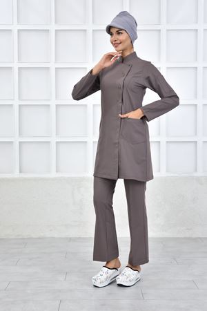 Kare Kravaze Model Likralı Viskon Kadın  Takım Koyu Bey