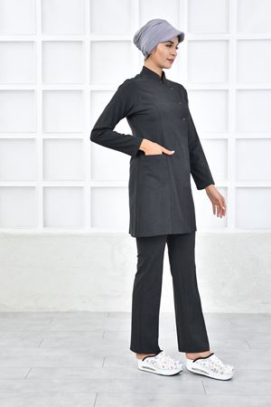 Kare Kravaze Model Santana Kadın  Takım Koyu Gri