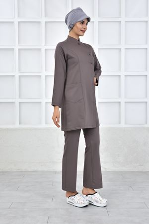 Kare Kravaze Model Likralı Viskon Kadın  Takım Koyu Bey