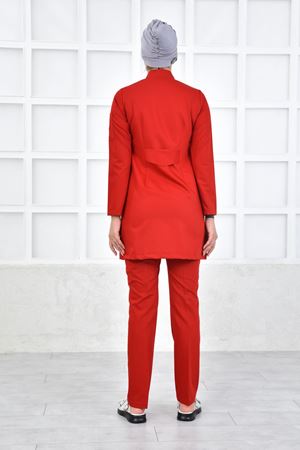 Kravaze Model Likralı Viskon Kadın  Takım Koyu Kırmızı