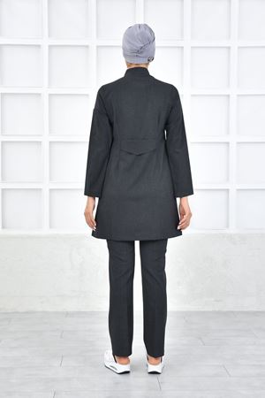 Kare Kravaze Model Santana Kadın  Takım Koyu Gri