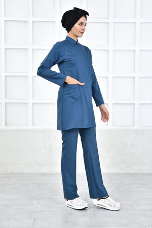 Kare Kravaze Model Likralı Viskon Kadın  Takım Petrol Yeşili