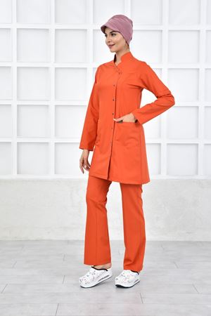 Kravaze Model Likralı Viskon Kadın  Takım Koyu Turuncu