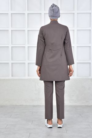 Kare Kravaze Model Likralı Viskon Kadın  Takım Koyu Bey