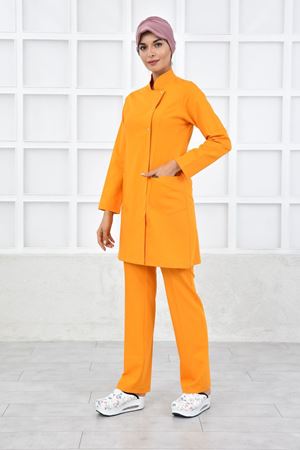Kare Kravaze Model Likralı Viskon Kadın  Takım Turuncu