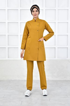 Kare Kravaze Model Likralı Viskon Kadın  Takım Hardal