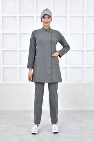 Kare Kravaze Model Santana Kadın  Tek Üst Orta Gri