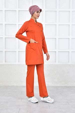 Kravaze Model Likralı Viskon Kadın  Takım Koyu Turuncu