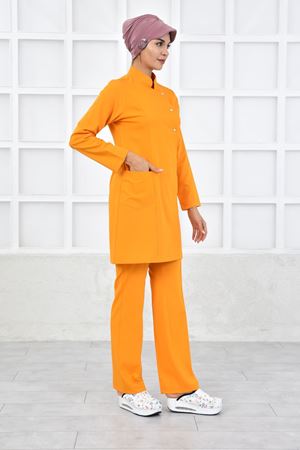 Kare Kravaze Model Likralı Viskon Kadın  Takım Turuncu