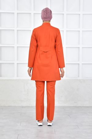 Kravaze Model Likralı Viskon Kadın  Takım Koyu Turuncu