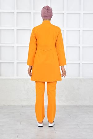Kare Kravaze Model Likralı Viskon Kadın  Takım Turuncu