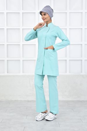 Kare Kravaze Model Likralı Viskon Kadın  Takım Su Yeşili