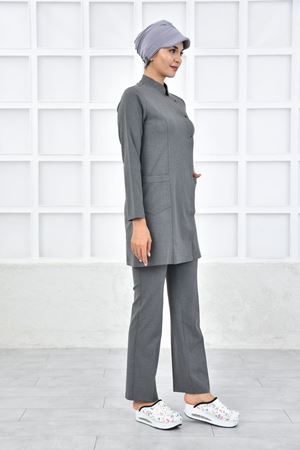 Kare Kravaze Model Santana Kadın  Tek Üst Orta Gri