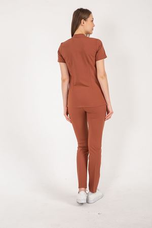 Square Collor Model Likralı Viskon Kadın  Tek Üst Kiremit