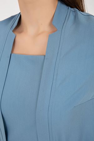 Square Collor Model Likralı Viskon Kadın  Tek Üst Bulut Mavi