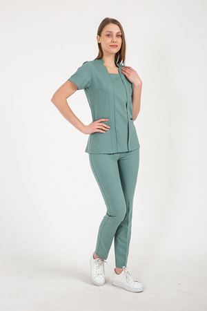 Square Collor Model Likralı Viskon Kadın  Takım Küf Yeşili