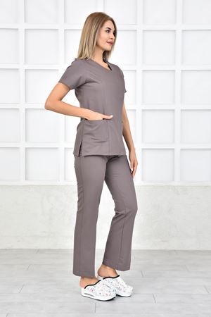 White Model Likralı Viskon Kadın  Takım Koyu Bey