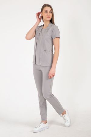 Square Collor Model Likralı Viskon Kadın  Tek Üst Bulut Gri