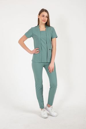 Square Collor Model Likralı Viskon Kadın  Takım Küf Yeşili