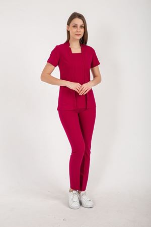 Square Collor Model Likralı Viskon Kadın  Takım Koyu Fuşya