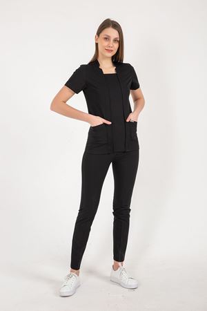 Square Collor Model Likralı Viskon Kadın  Takım Siyah