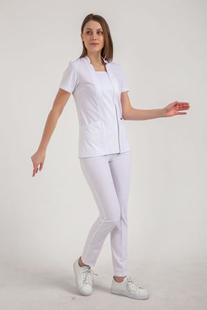 Square Collor Model Likralı Viskon Kadın  Takım Beyaz