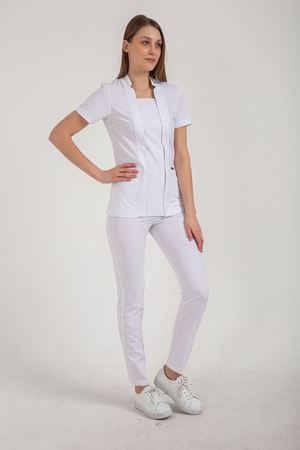 Square Collor Model Likralı Viskon Kadın  Takım Beyaz