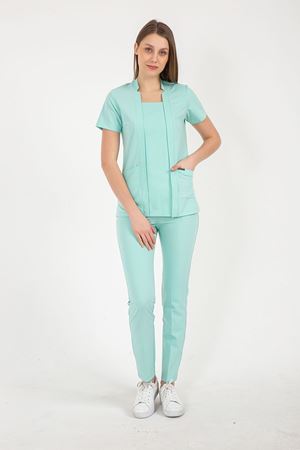 Square Collor Model Likralı Viskon Kadın  Takım Mint Yeşili