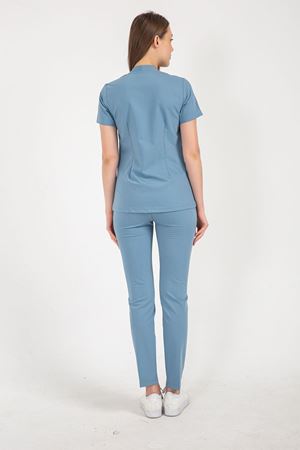 Square Collor Model Likralı Viskon Kadın  Tek Üst Bulut Mavi