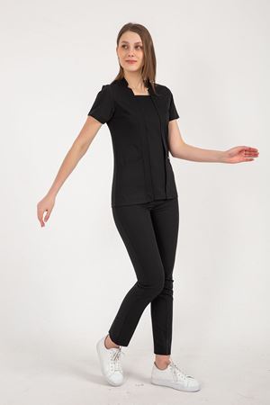 Square Collor Model Likralı Viskon Kadın  Takım Siyah