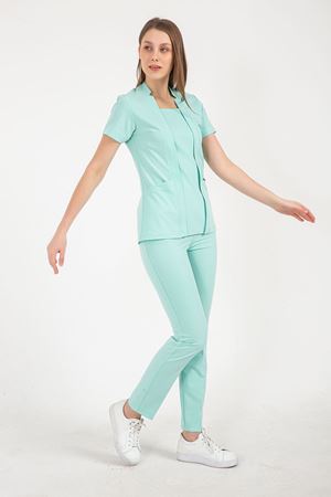 Square Collor Model Likralı Viskon Kadın  Takım Mint Yeşili
