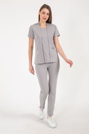 Square Collor Model Likralı Viskon Kadın  Takım Bulut Gri