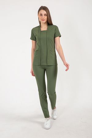 Square Collor Model Likralı Viskon Kadın  Tek Üst Kına Yeşili