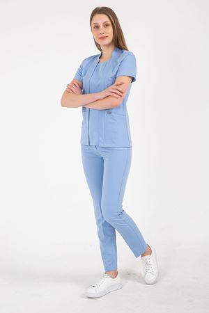 Square Collor Model Likralı Viskon Kadın  Takım Bebe Mavi