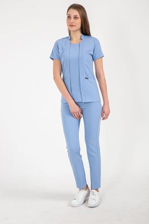 Square Collor Model Likralı Viskon Kadın  Takım Bebe Mavi