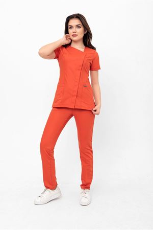 White Model Likralı Viskon Kadın  Takım Turuncu